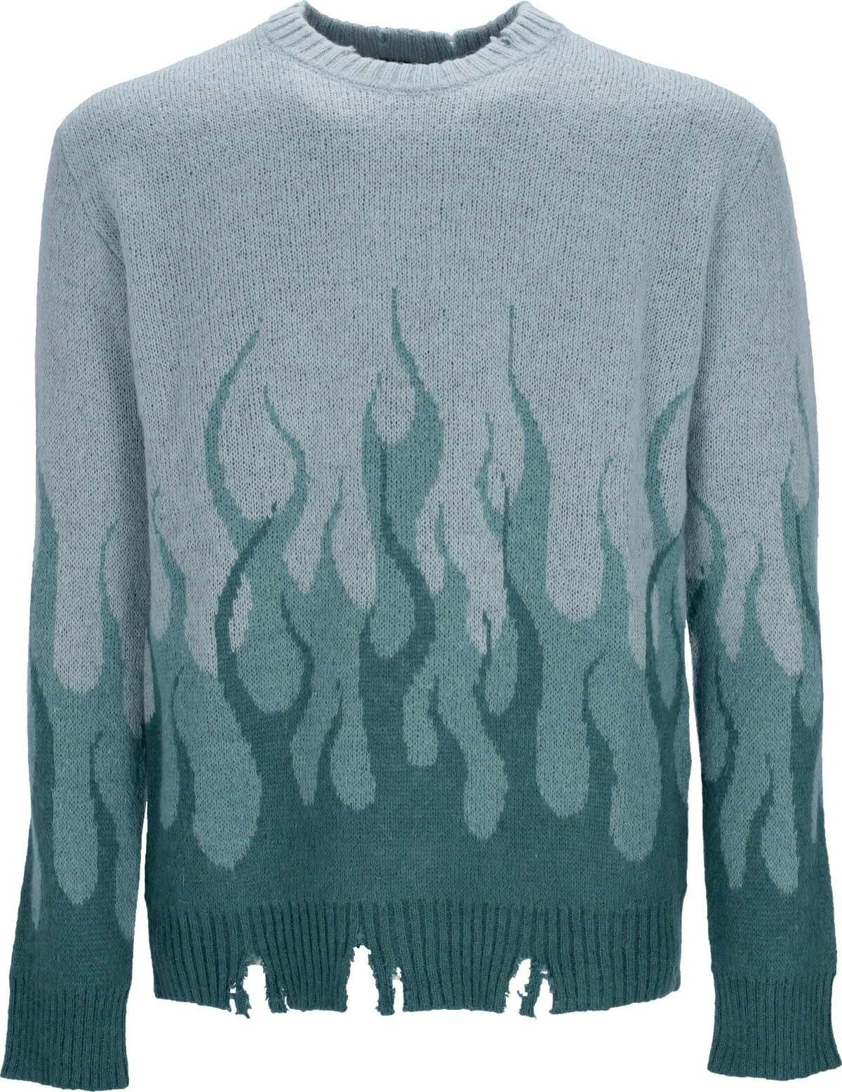 VISION-OF-SUPER-Maglione-Uomo-Double-Flames-L/s-Jumper-Balsam-Green-da-uomo