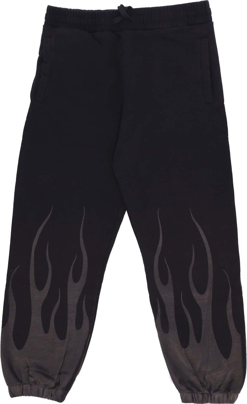 VISION-OF-SUPER-Pantalone-Tuta-Felpato-Uomo-Corrosive-Flames-Pants-Black-da-uomo