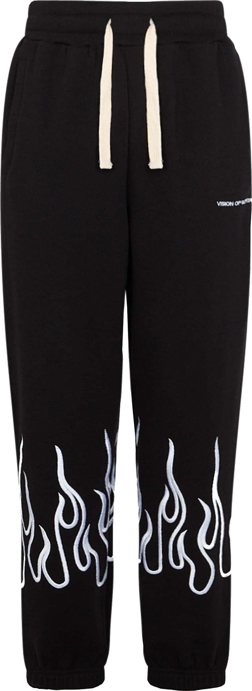 VISION-OF-SUPER-Pantalone-Tuta-Leggero-Uomo-Embroidered-Flames-Pants-Black/white-da-uomo