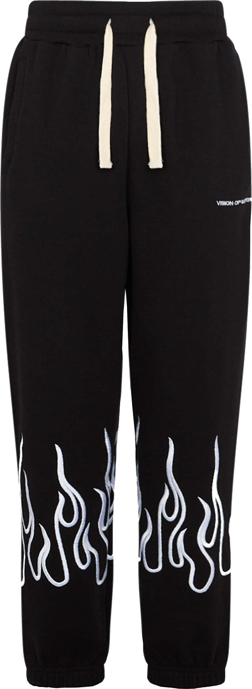 VISION-OF-SUPER-Pantalone-Tuta-Leggero-Uomo-Embroidered-Flames-Pants-Black/white-da-uomo
