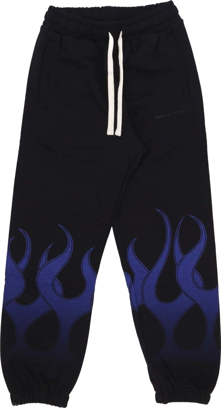 VISION-OF-SUPER-Pantalone-Tuta-Leggero-Uomo-Flames-Pants-Black/blue-da-uomo