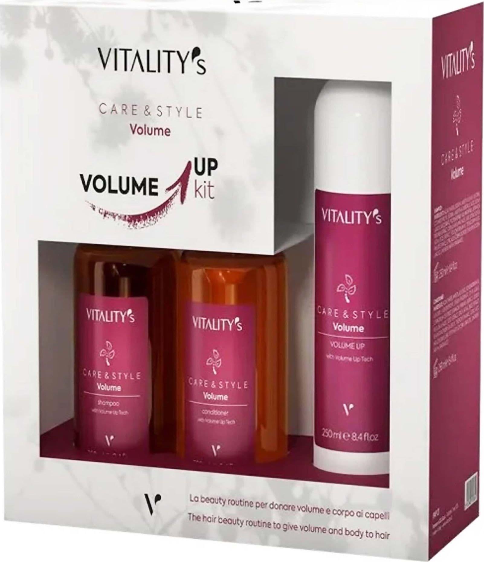 Vitality's Volume Up Kit Care & Style 1 Shampoo Volume 250 Ml +1 Conditioner Volume 250 Ml +1 Schiuma Volume 250 Ml