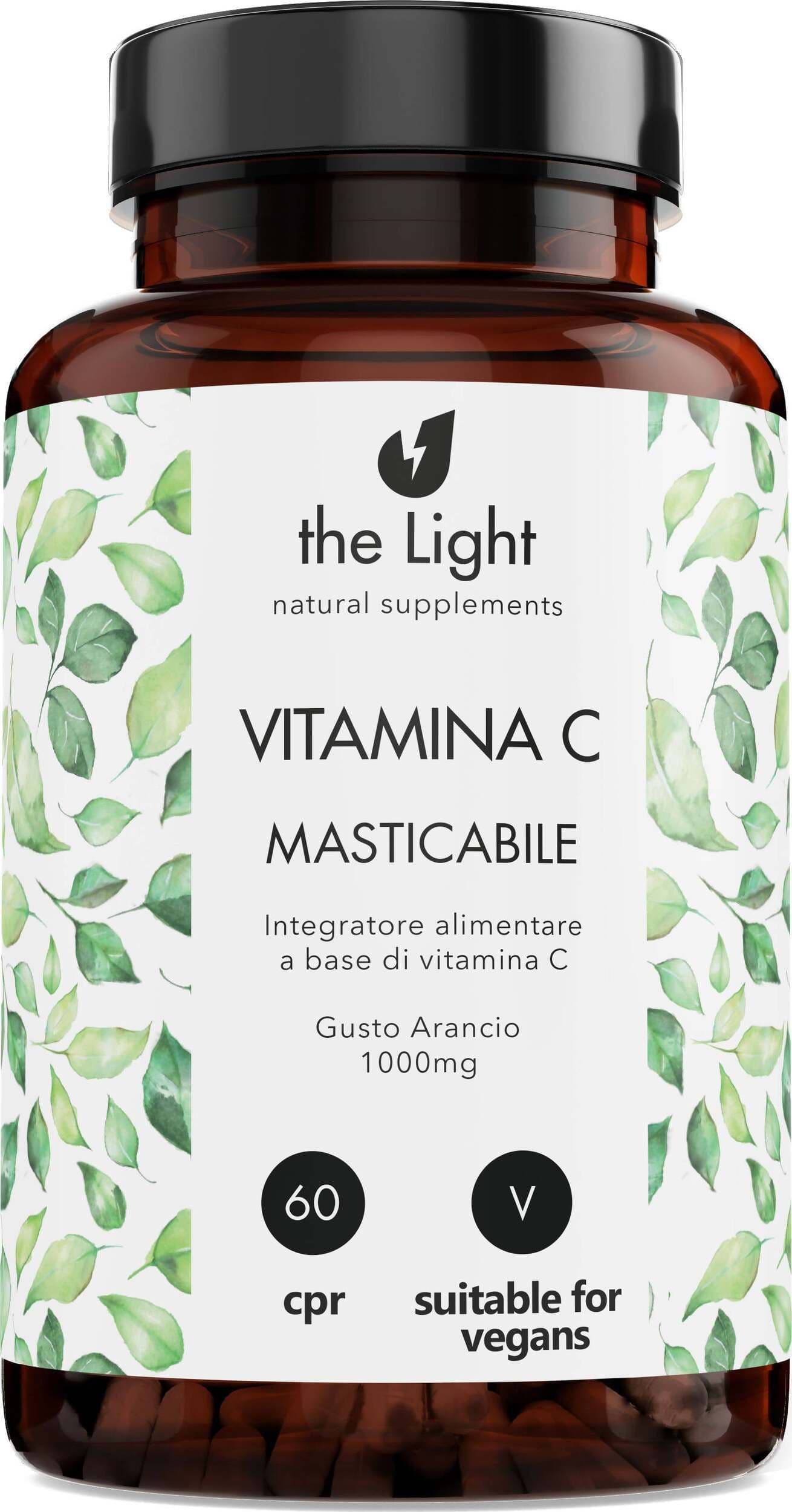 Vitamina C 1000mg Alto Dosaggio Scorta per Un Mese 60 Compresse Vegan Masticabili Integratore Alimentare Salute e cura della persona/Vitamine minerali e integratori/Singole vitamine/Vitamina C The Light Nutrition - Milano, Commerciovirtuoso.it