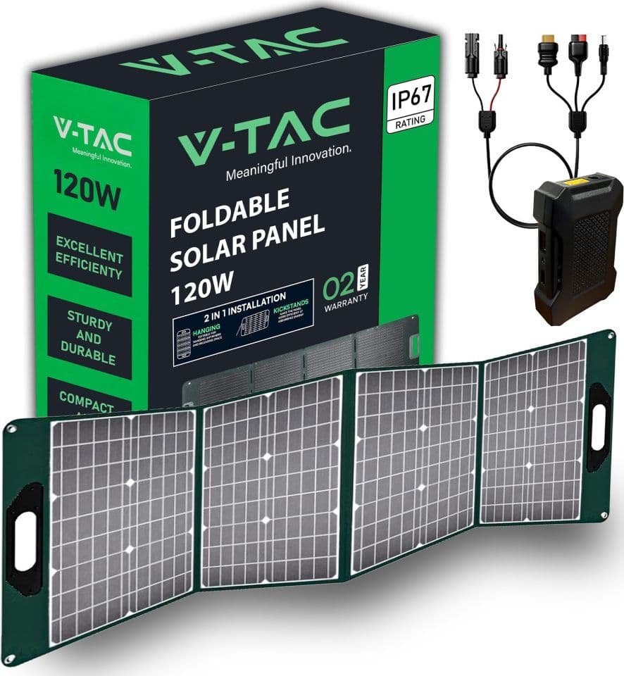 VT-10120 Pannello Solare Fotovoltaico 120W Pieghevole IP67 Portatile con Cover Protettiva - SKU 11446 Commercio Industria e Scienza/Energia solare e eolica/Pannelli solari/Pannelli solari monocristallini Zencoccostore - Formia, Commerciovirtuoso.it