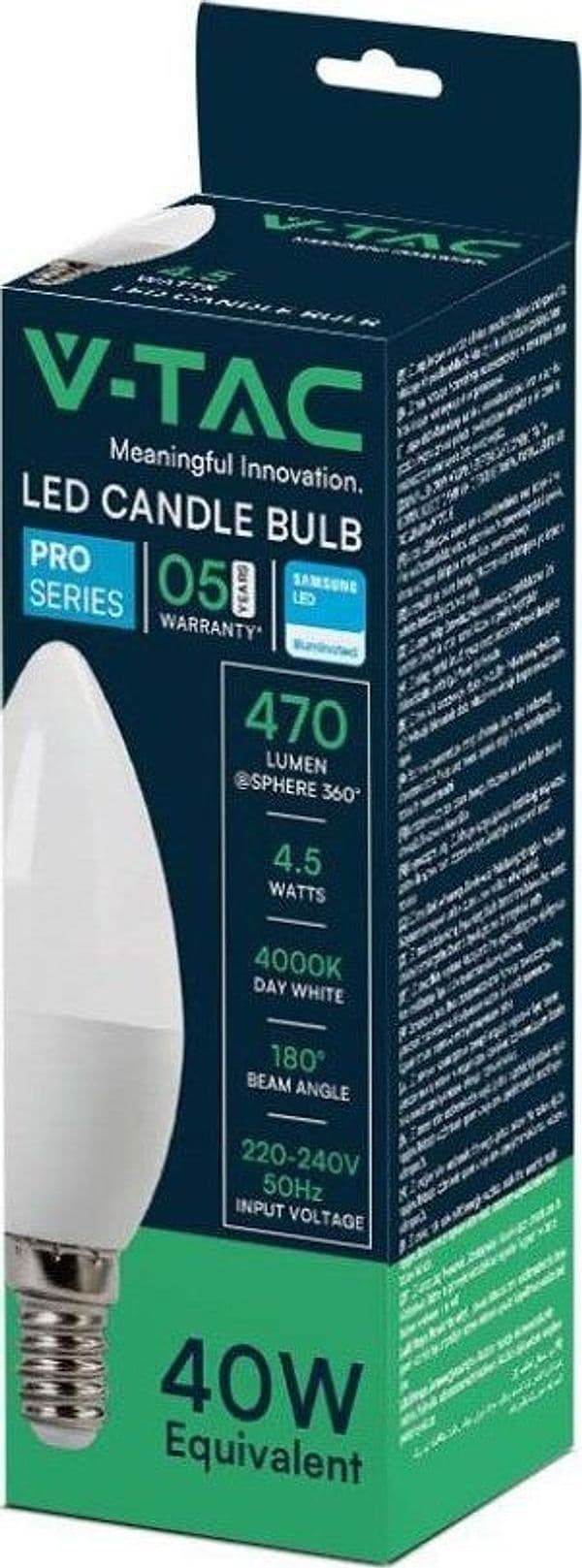 VT-226 LAMPADINA LED E14 4.5W CANDLE BULB C37 CANDELA SMD CHIP SAMSUNG Illuminazione/Lampadine/Lampadine a LED Zencoccostore - Formia, Commerciovirtuoso.it