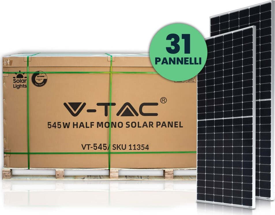 VT-545 Kit 16,8kW 31 Pannelli Solari Fotovoltaici 36V 545W 144 Celle IP68 - SKU 1135431 Commercio Industria e Scienza/Energia solare e eolica/Pannelli solari/Pannelli solari monocristallini Zencoccostore - Formia, Commerciovirtuoso.it