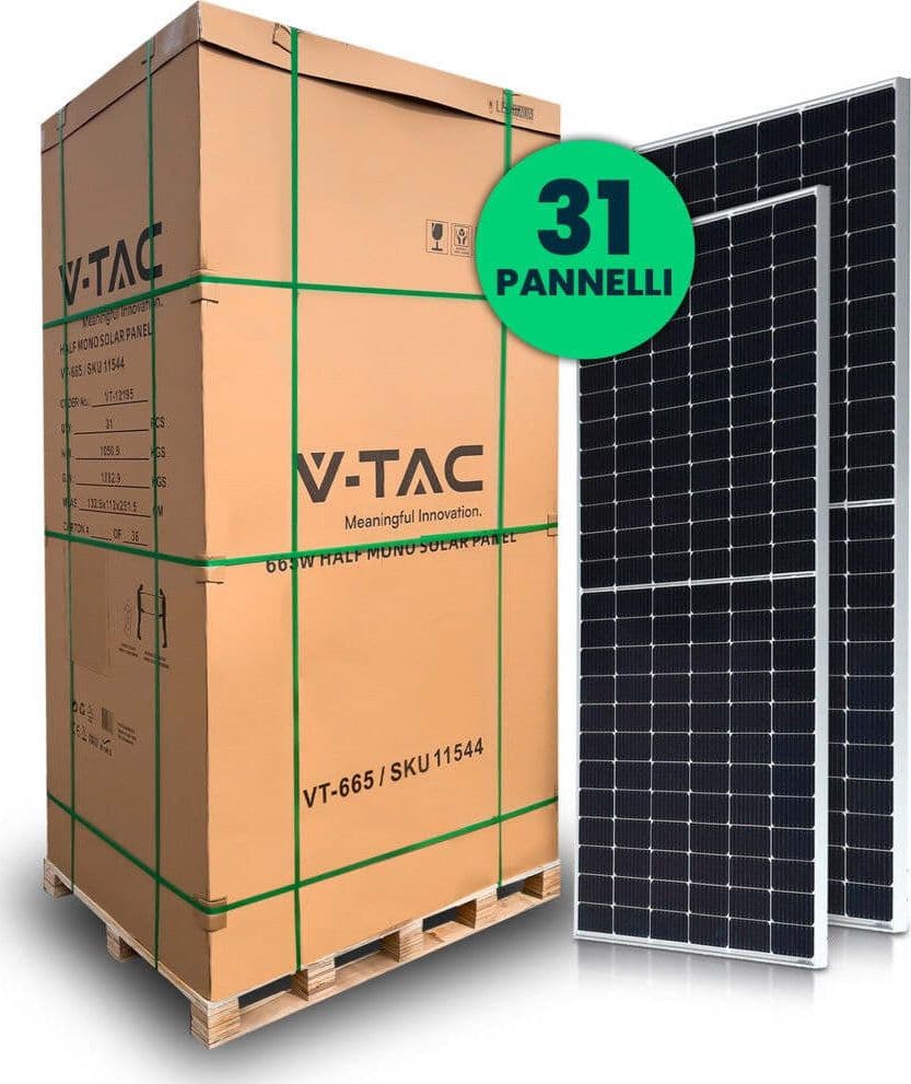 VT-665 Kit 20.6kW 31 Pannelli Solari Fotovoltaici 665W 132 Celle IP68 - SKU 1154431 Commercio Industria e Scienza/Energia solare e eolica/Pannelli solari/Pannelli solari monocristallini Zencoccostore - Formia, Commerciovirtuoso.it