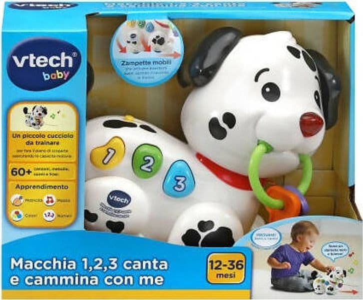 Vtech-Macchia---1,2,3,-Canta-E-Cammina-Con-Me!,-Cagnolino-Giocattolo-Che-Cammina,-Cane-Giocattolo-Con-Guinzaglio,-3-Canzoni-E-20-Melodie,-Lingua-Italiana,-Batterie-Incluse,-12-36-Mesi