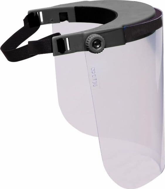 Visiera nera regolabile in policarbonato trasparente angolo di 180° peso 130g conforme alle norme riutilizzabile e sanificabile in Visiere GardenStore - Novellara, commercioVirtuoso.it