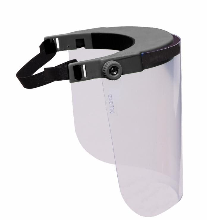 Visiera nera regolabile in policarbonato trasparente angolo di 180° peso 160g conforme alle norme riutilizzabile e leggera in Visiere GardenStore - Novellara, commercioVirtuoso.it