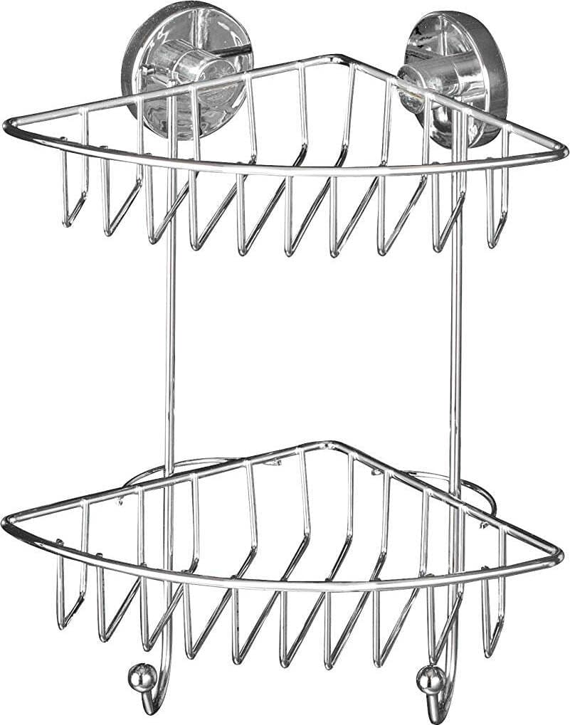 Wenko-20888100-Vacuum-Loc-angolare-2-piani-Bari---fissaggio-senza-trapano,-Acciaio,-22.5-x-29.5-x-16-cm,-Cromo