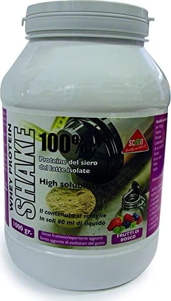 Whey Protein Shake 100% - Proteine del siero del latte isolate - frutti bosco, 1000 gr.