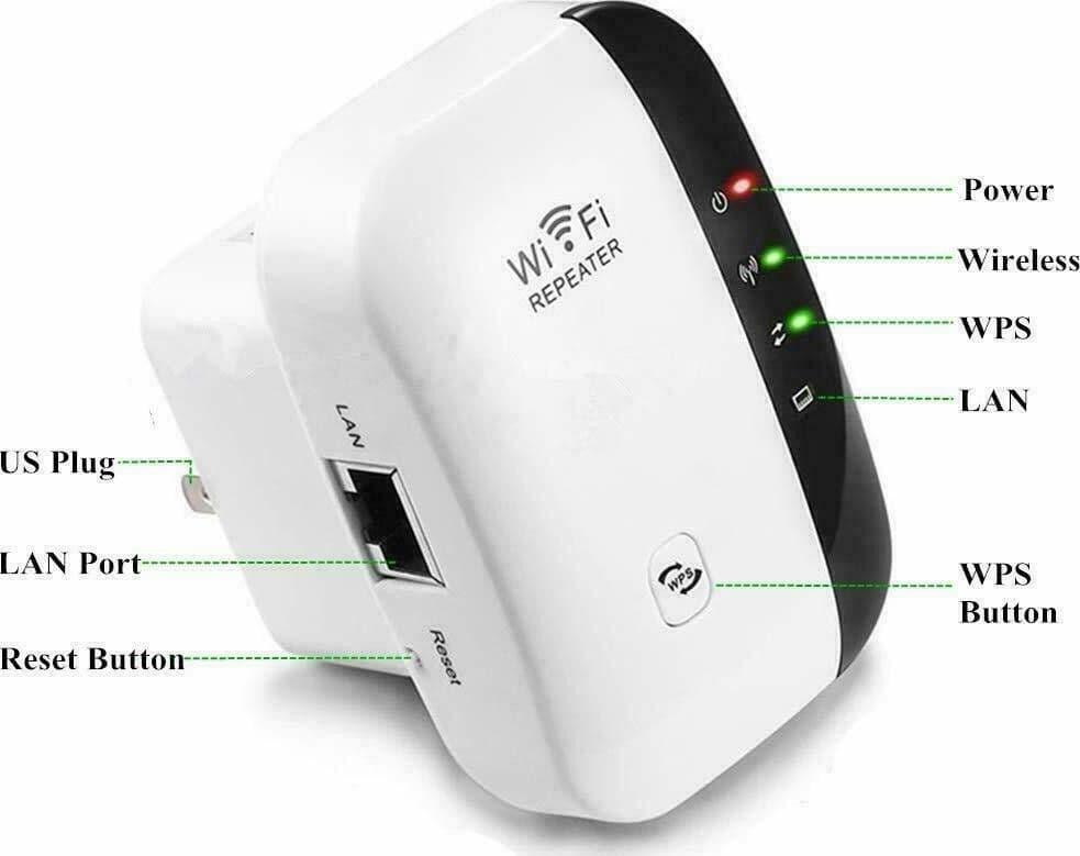 WiFi Repeater WLAN Range Extender 300Mbps con Porta 2.4GHz Wireless-N Ripetitore