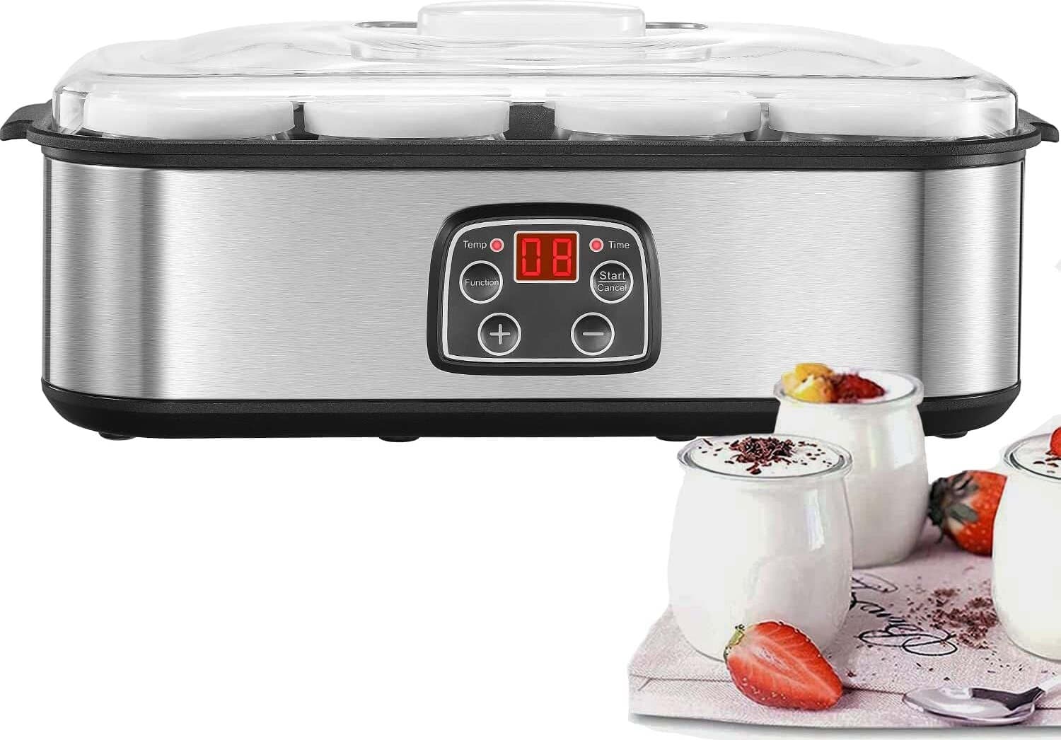 Yogurtiera Elettrica Display LCD Yogurella 8 Vasetti Da 180 Ml Controllo della Temperatura Timer 48 Ore Spegnimento Automatico Acciaio Inossidabile 30 Watt YYNN Casa e cucina/Elettrodomestici per la cucina/Elettrodomestici speciali/Yogurtiere BBuy - Battipaglia, Commerciovirtuoso.it