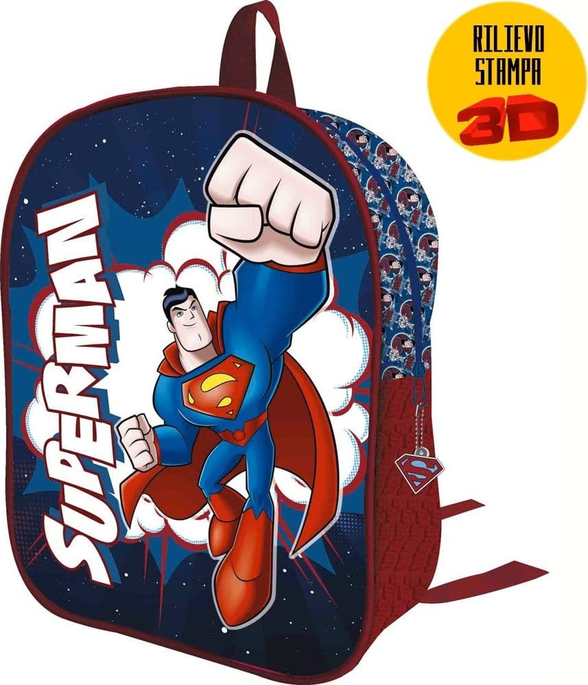Zainetto-Superman-Stampa-Rilievo-3d-Warner-Bros-Bambini-Scuola-Asilo-Elementari