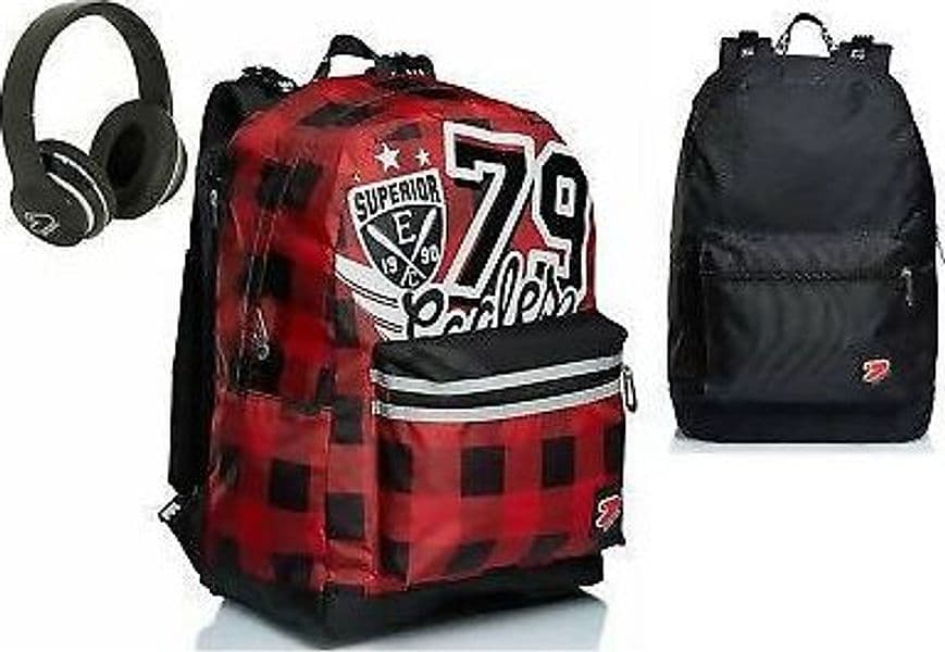 Zaino Scuola Seven Reversibile College Boy Rosso Con Cuffie Zaino Scuola Rosso E Nero Imbottito Con Tasche in Zaini per ragazzi Cartolibreria La Fenice - Spadafora, commercioVirtuoso.it