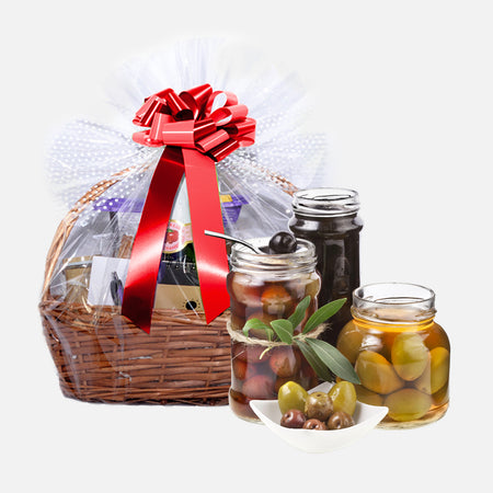 Cesti regalo con olive sottoaceti e antipasti