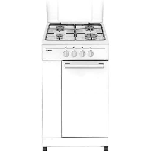 Nikkei SNMBF Cucina a Gas 4 Fuochi 50x50 cm Bianco con Coperchio e Sicurezza