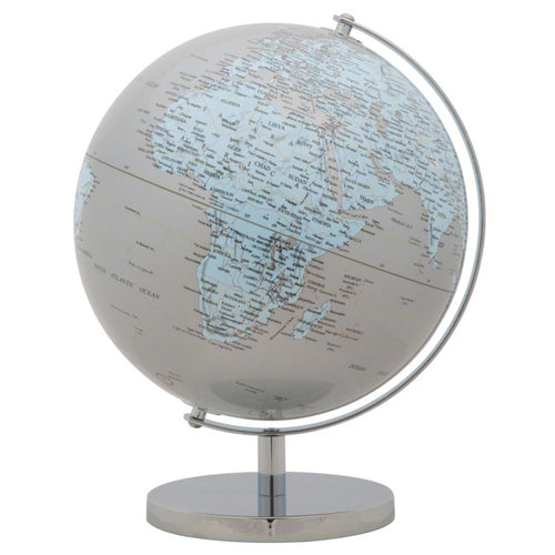 Mappamondo girevole chiaro con base in metallo per decorazione interni h 34 cm