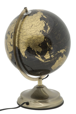 Mappamondo girevole con luce base in metallo per decorazione interni h 38 cm