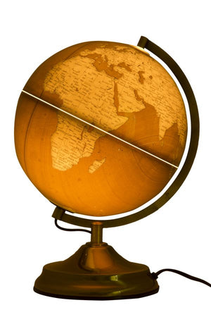 Mappamondo girevole con luce base in metallo per decorazione interni h 38 cm