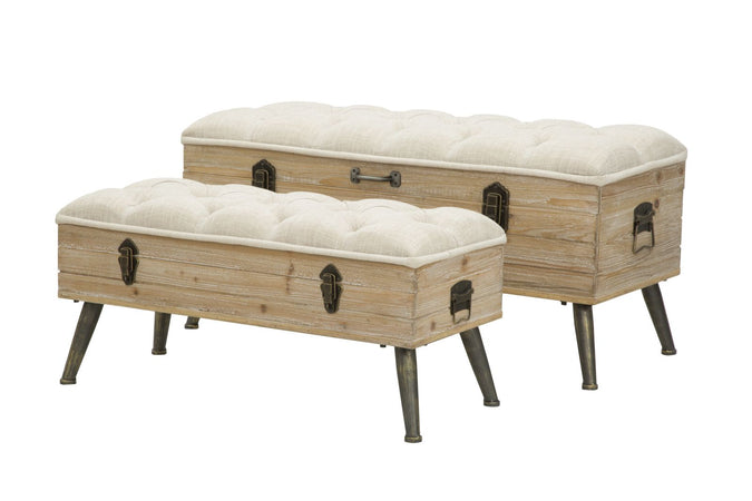 Panca in tessuto con contenitore in legno gambe in ferro per interni set da 2