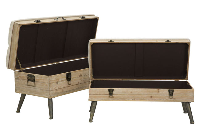 Panca in tessuto con contenitore in legno gambe in ferro per interni set da 2