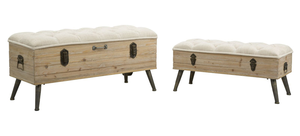 Panca in tessuto con contenitore in legno gambe in ferro per interni set da 2