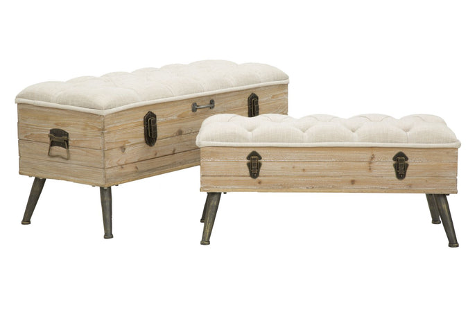 Panca in tessuto con contenitore in legno gambe in ferro per interni set da 2