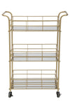 Carrello con ruote struttura in ferro color oro con 3 ripiani in specchio