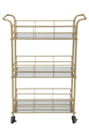 Carrello con ruote struttura in ferro color oro con 3 ripiani in specchio
