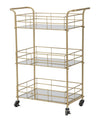 Carrello con ruote struttura in ferro color oro con 3 ripiani in specchio