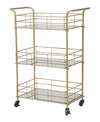 Carrello con ruote struttura in ferro color oro con 3 ripiani in specchio