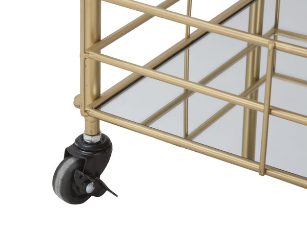 Carrello con ruote struttura in ferro color oro con 3 ripiani in specchio