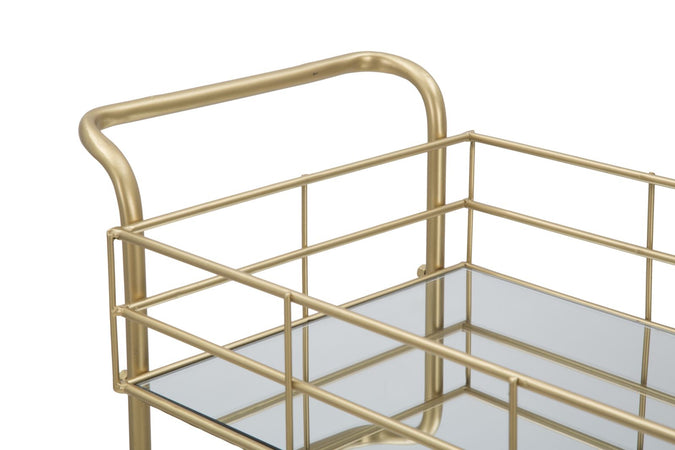Carrello con ruote struttura in ferro color oro con 3 ripiani in specchio