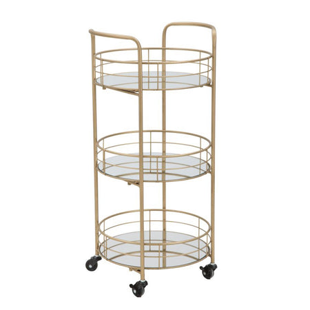 Carrello con ruote struttura in ferro color oro con 3 ripiani in specchio