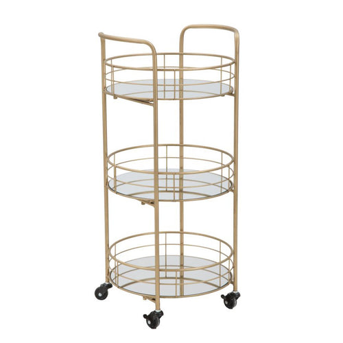 Carrello con ruote struttura in ferro color oro con 3 ripiani in specchio