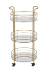 Carrello con ruote struttura in ferro color oro con 3 ripiani in specchio