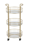 Carrello con ruote struttura in ferro color oro con 3 ripiani in specchio