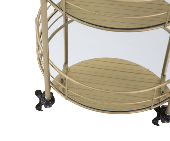 Carrello con ruote struttura in ferro color oro con 3 ripiani in specchio