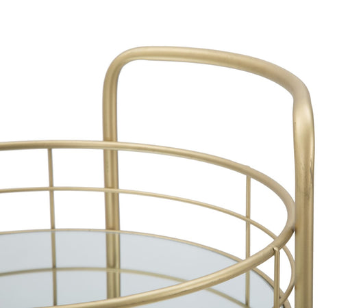 Carrello con ruote struttura in ferro color oro con 3 ripiani in specchio