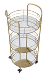 Carrello con ruote struttura in ferro color oro con 3 ripiani in specchio