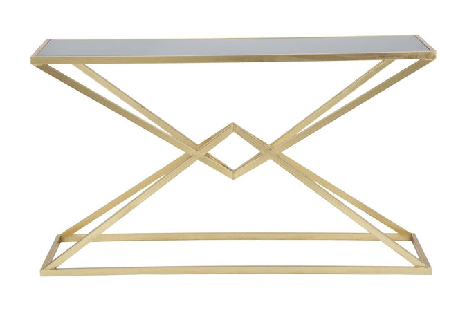 Console "Piramid" struttura in ferro color oro e vetro per interni