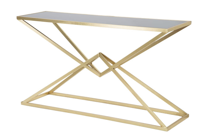 Console "Piramid" struttura in ferro color oro e vetro per interni