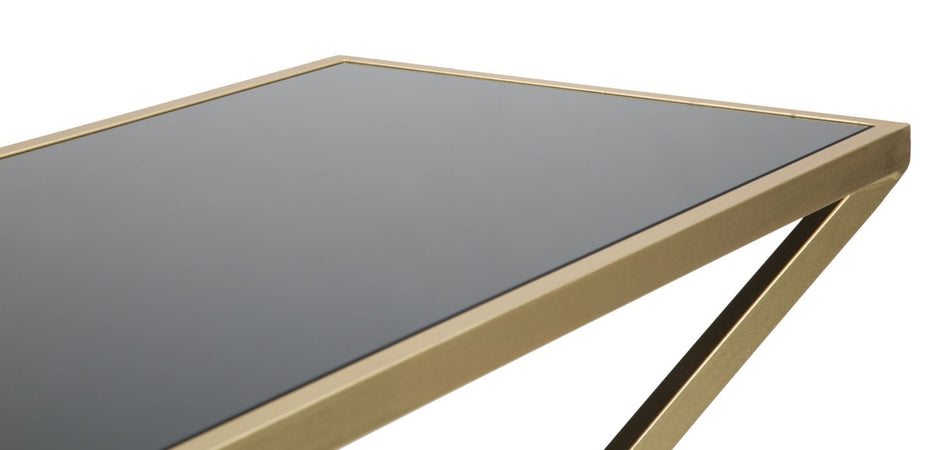 Console "Piramid" struttura in ferro color oro e vetro per interni
