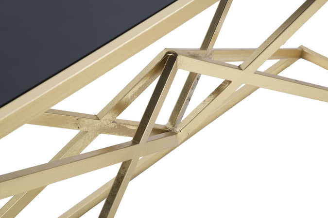 Console "Piramid" struttura in ferro color oro e vetro per interni