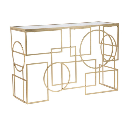 Console "Marie" con struttura in ferro color oro e vetro per interni