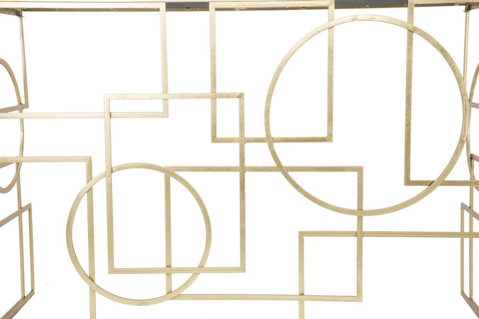 Console "Marie" con struttura in ferro color oro e vetro per interni
