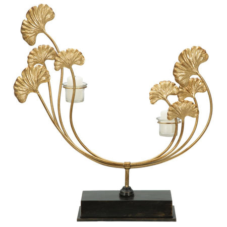 Porta candela "Iris" struttura in metallo color oro e vetro per interni
