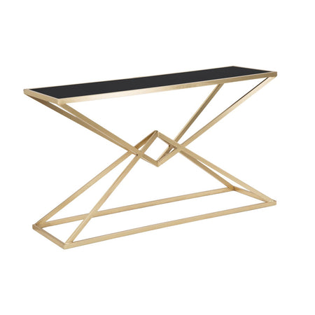 Console "Piramid" struttura in ferro color oro e vetro per interni